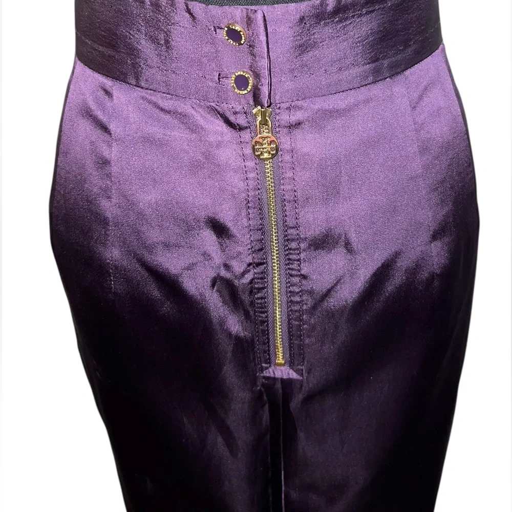 Tory Burch Purple Satin A-Line Skirt